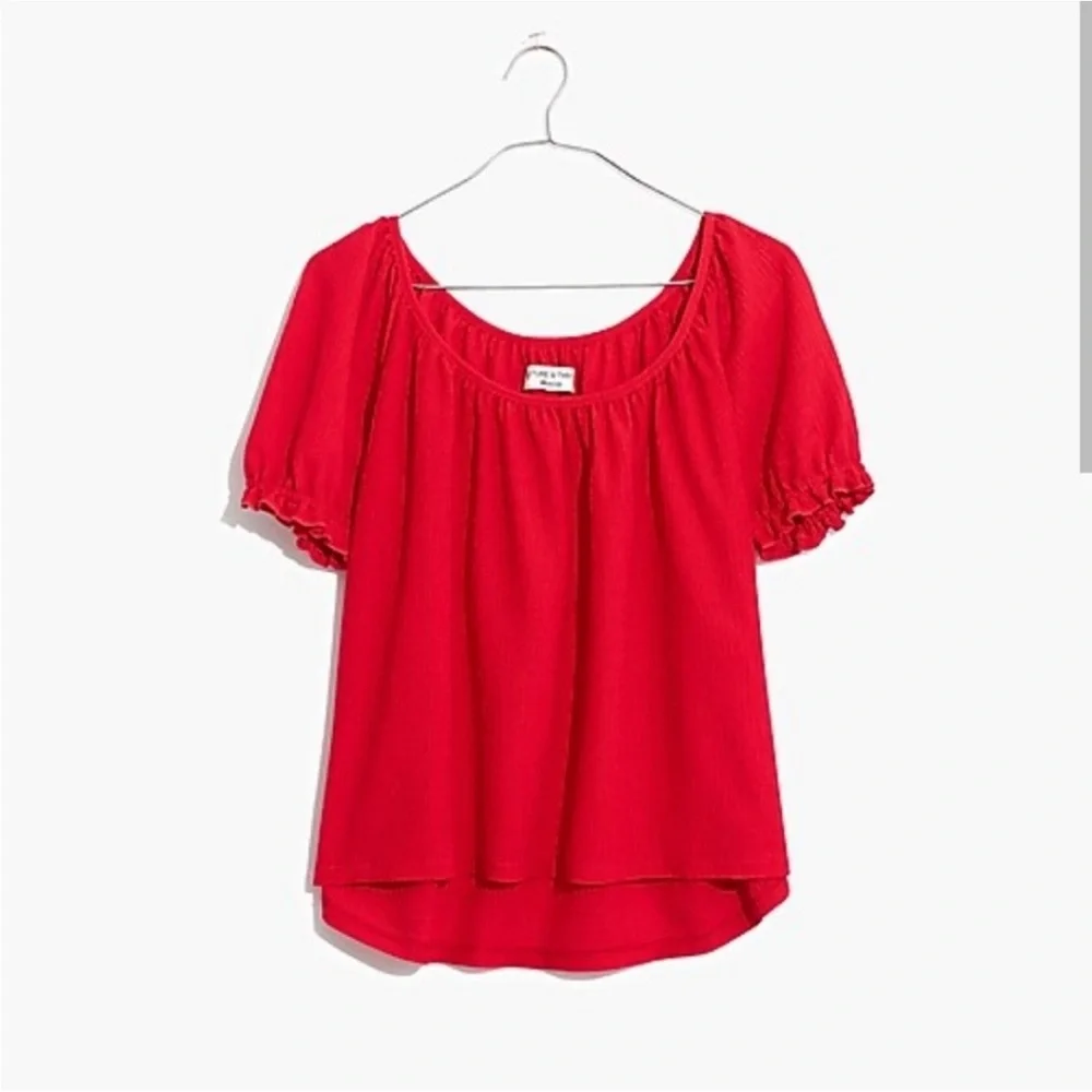 Madewell Red Puff-Sleeve Square Neck Blouse